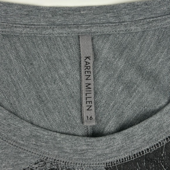 Karen Millen T-Shirt 16 Grey Long Sleeve Sheer Back Scoop Neck Stretch Geometric - Picture 10 of 11